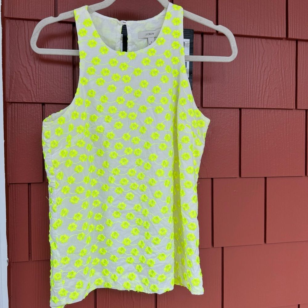 J. Crew Chartreuse Embroidered Floral Tank